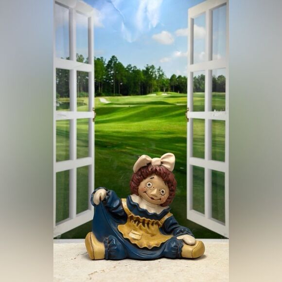 Rare Raggedy Ann Ceramic Collectible Doll, 1970's, Charming Blue & Tan Figurine - Picture 1 of 8